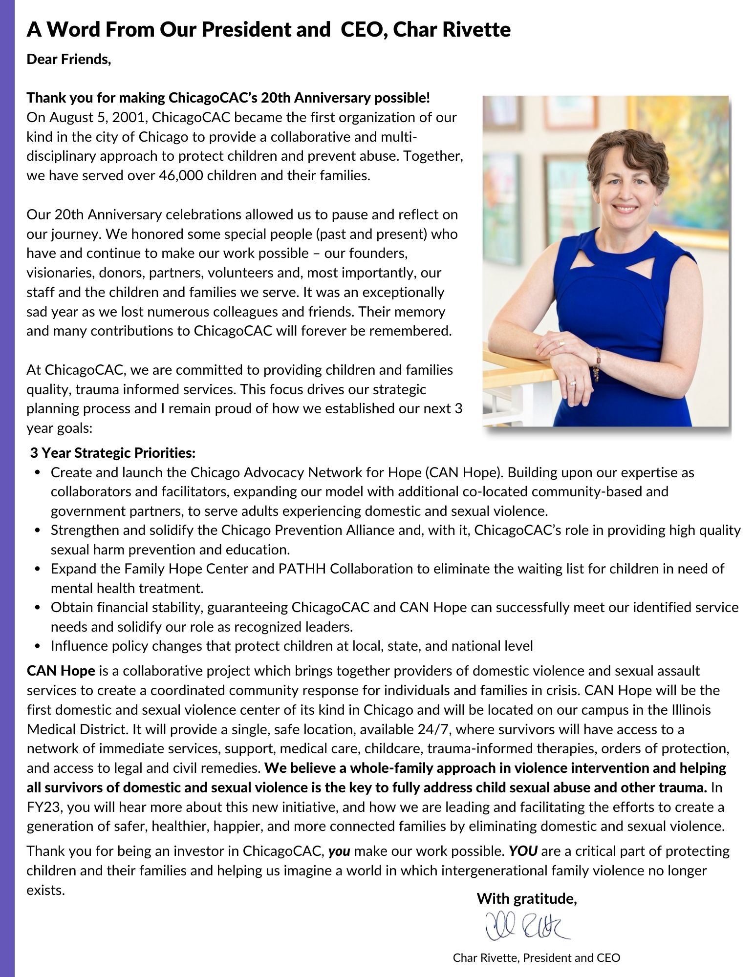 Annual Report for Fiscal Year 2022 - Chicago Children's Advocacy Center